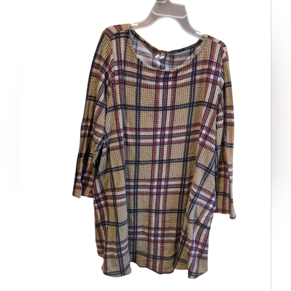 Emerald Plaid Waffle Knit Tunic Dress Size Extra Large - Picture 1 of 7